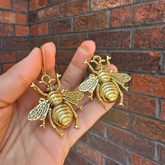 Anthropologie Queen Bee Lucky Gold Earrings - Picture 7 of 17